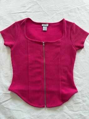 Rue21 Hot Pink Ribbed Zip-Front Crop Top